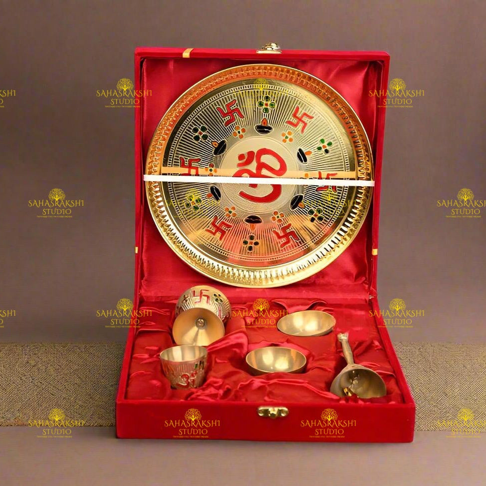 8 Inch Brass Pooja Thali Set