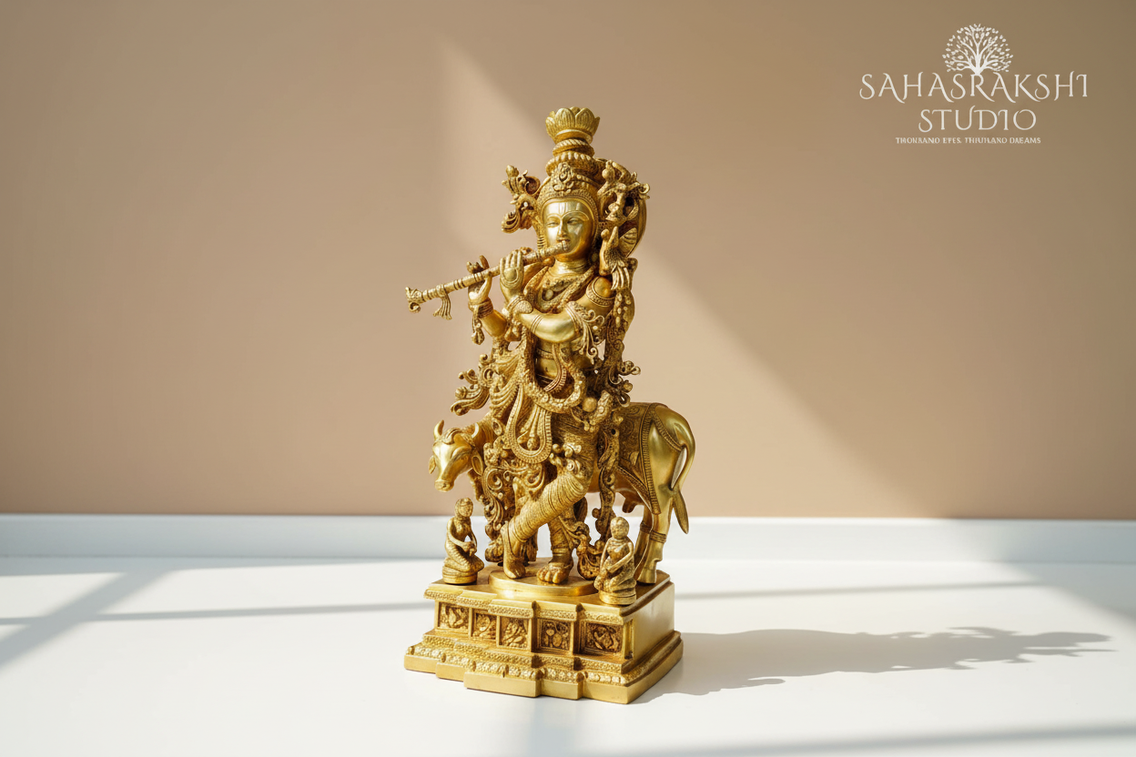 Gopala Krishna | Lord Krishna with Cow - Handcrafted with devotion