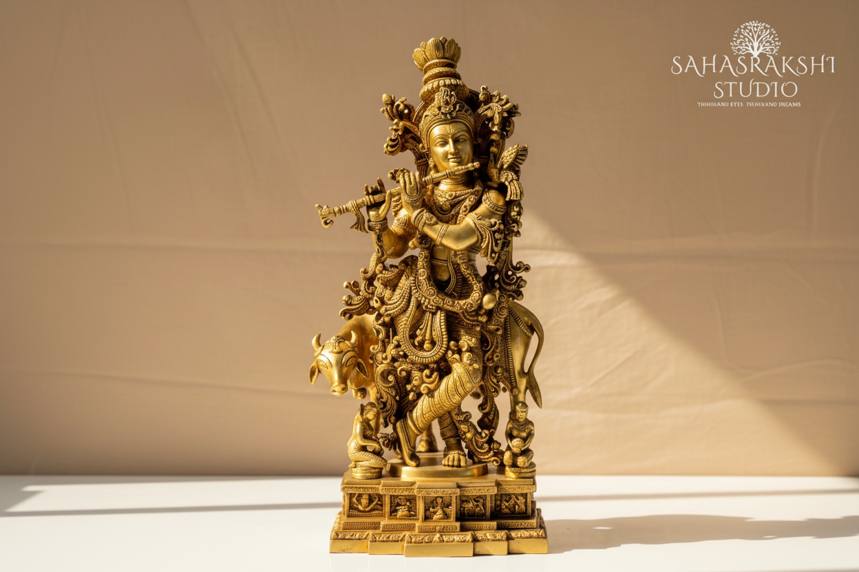 Gopala Krishna | Lord Krishna with Cow - Handcrafted with devotion