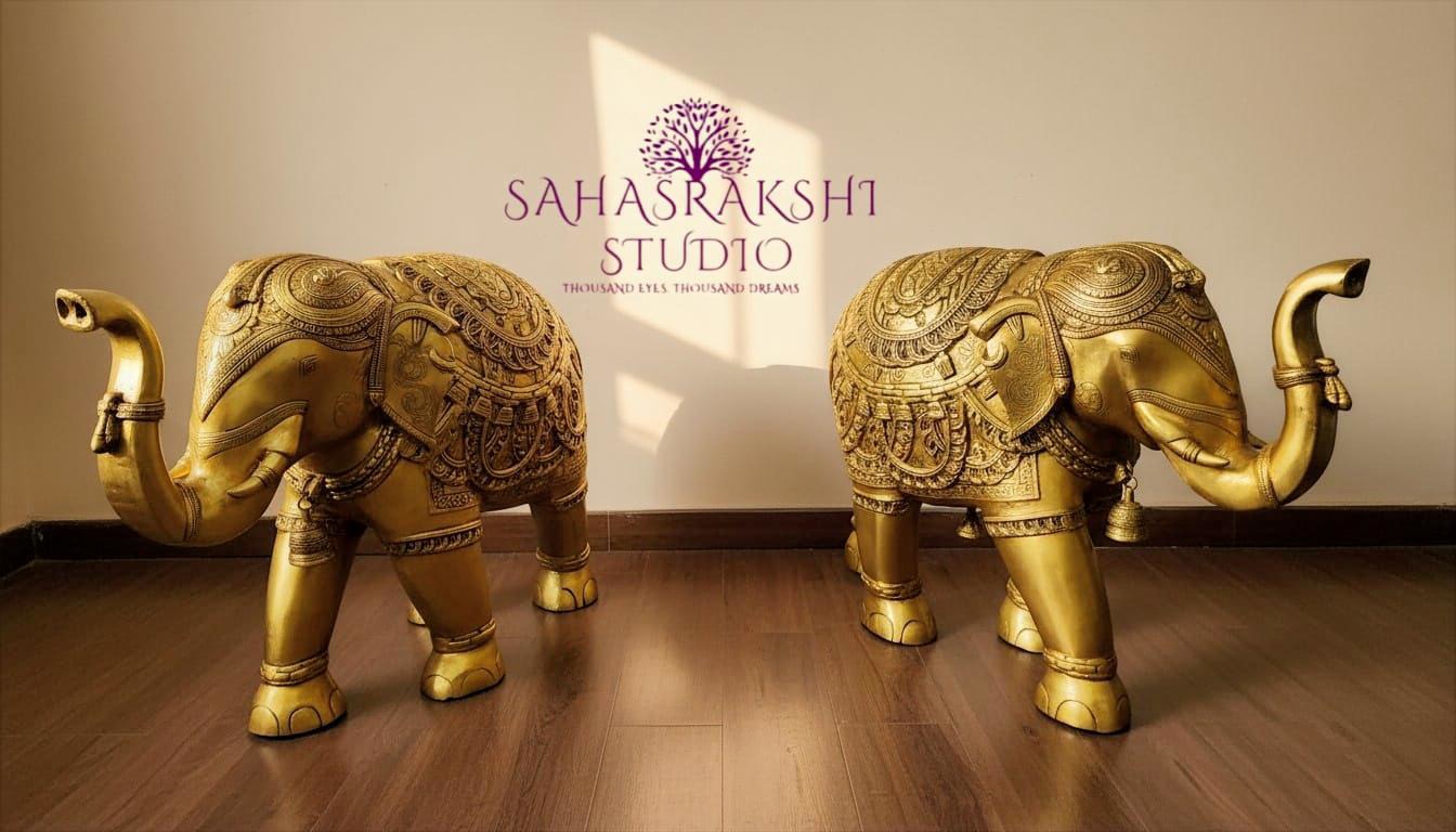 Large Royal Maharaja Elephants - Pure Brass Premium
