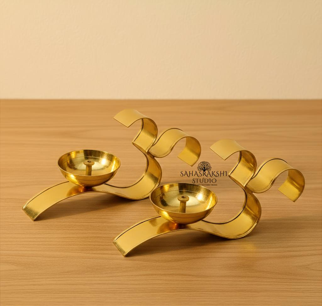 OM Brass Oil Lamp Diya Set | ૐ Diya  (2  pieces)
