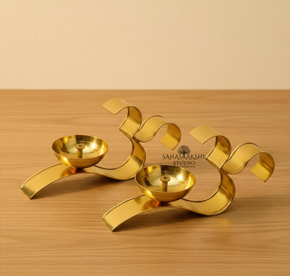 OM Brass Oil Lamp Diya Set | ૐ Diya  (2  pieces)