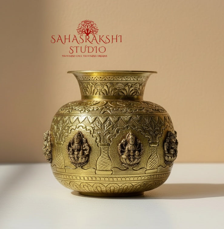 Ashtalakshmi Embossed Kalash- Handcrafted in premium brass