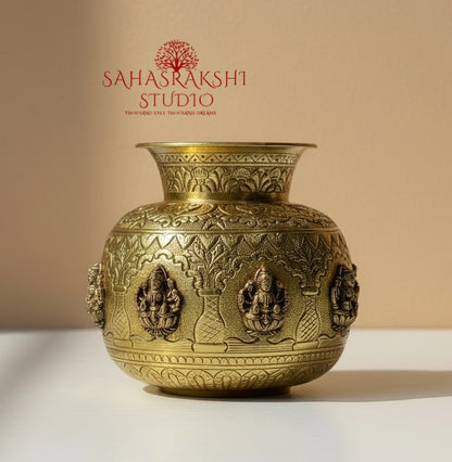 Ashtalakshmi Embossed Kalash- Handcrafted in premium brass