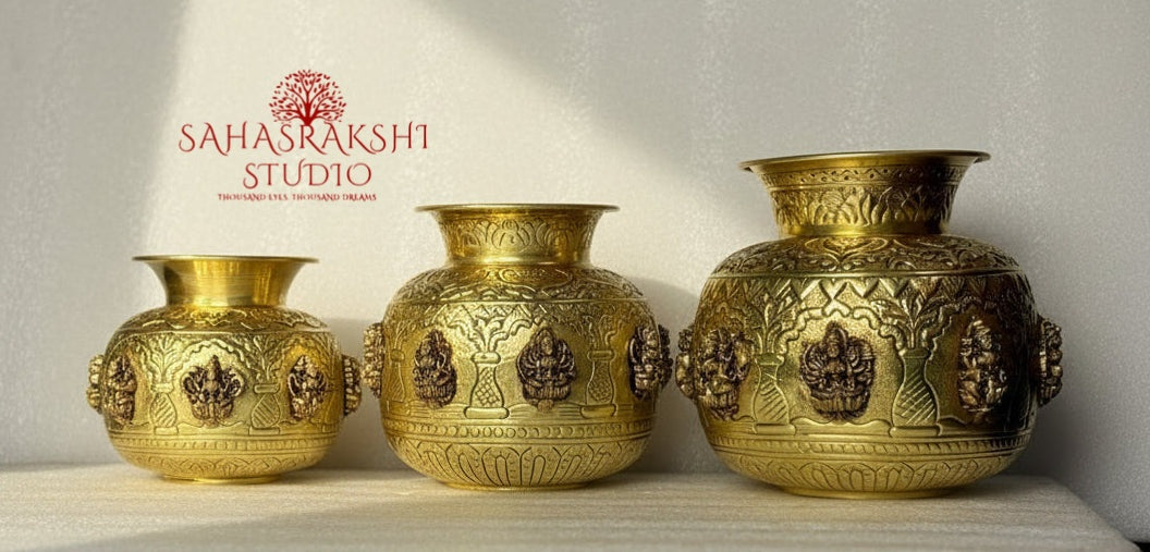 Ashtalakshmi Embossed Kalash- Handcrafted in premium brass