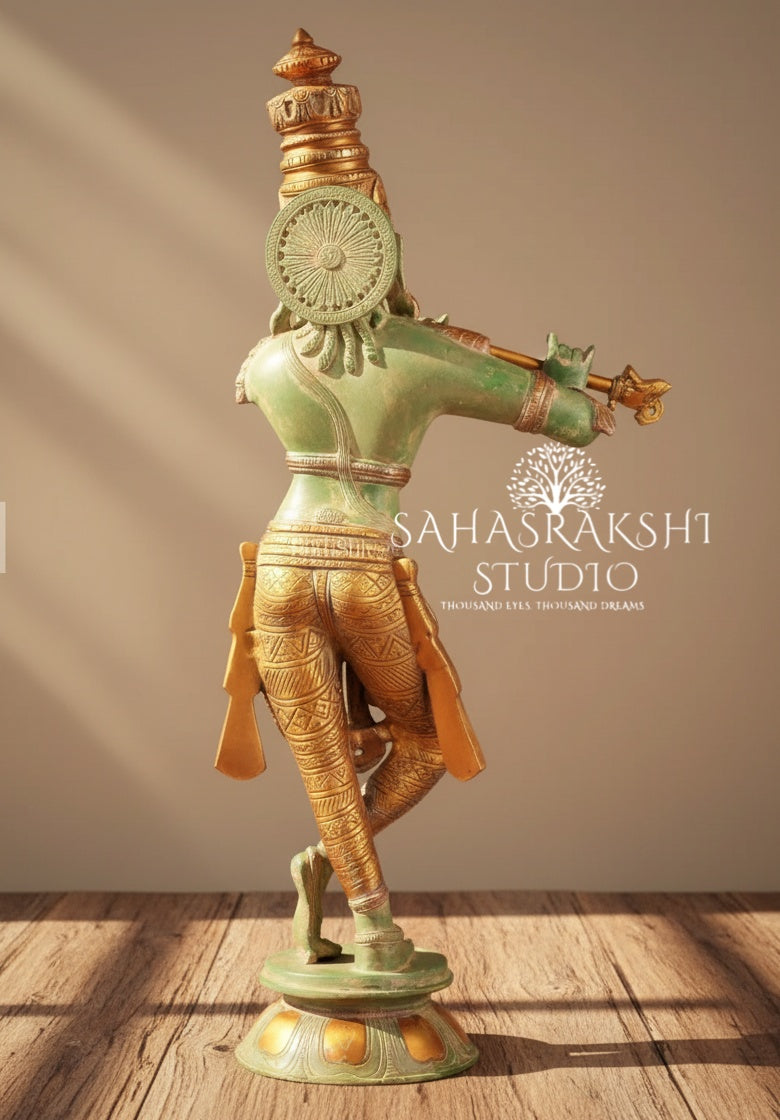 Lord Sri Krishna with green patina finish - Pure Brass - Handcrafted with love