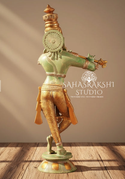 Lord Sri Krishna with green patina finish - Pure Brass - Handcrafted with love