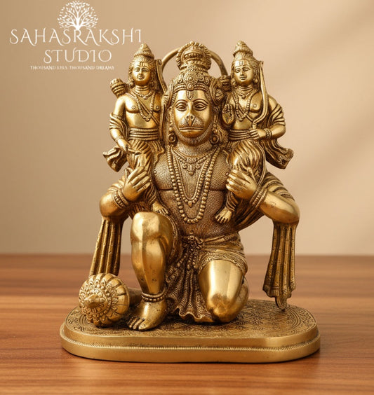 Sri Ramji and Lakshmanji on shoulders of Sri Hanumanji- Handcrafted with devotion