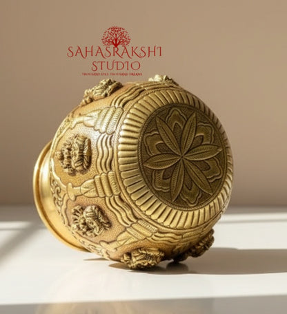 Ashtalakshmi Embossed Kalash- Handcrafted in premium brass