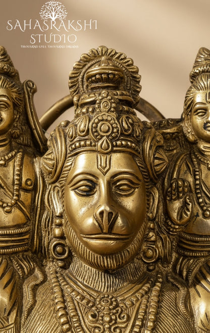 Sri Ramji and Lakshmanji on shoulders of Sri Hanumanji- Handcrafted with devotion