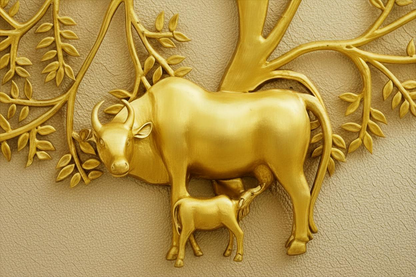 Grand 40-Inch Premium Brass Kalpavruksha with Cow & Calf – Sacred Abundance Wall Art