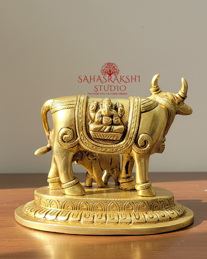 Vastu Kamadhenu | Vastu Cow with calf - Handcrafted with love- Premium Brass