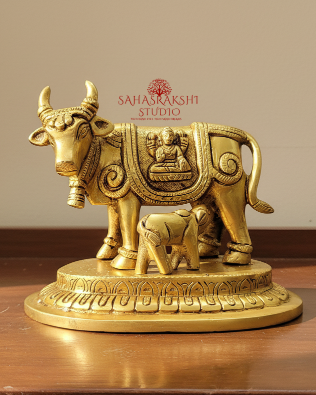 Vastu Kamadhenu | Vastu Cow with calf - Handcrafted with love- Premium Brass