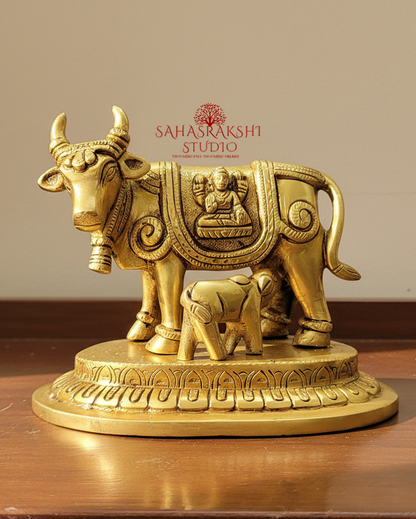 Vastu Kamadhenu | Vastu Cow with calf - Handcrafted with love- Premium Brass