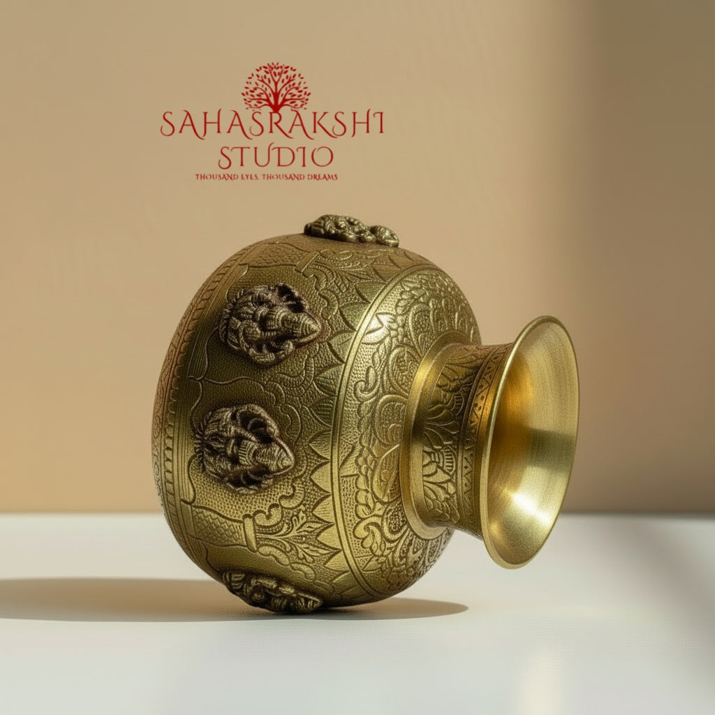 Ashtalakshmi Embossed Kalash- Handcrafted in premium brass