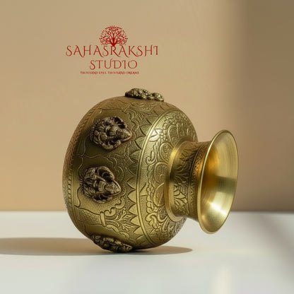 Ashtalakshmi Embossed Kalash- Handcrafted in premium brass