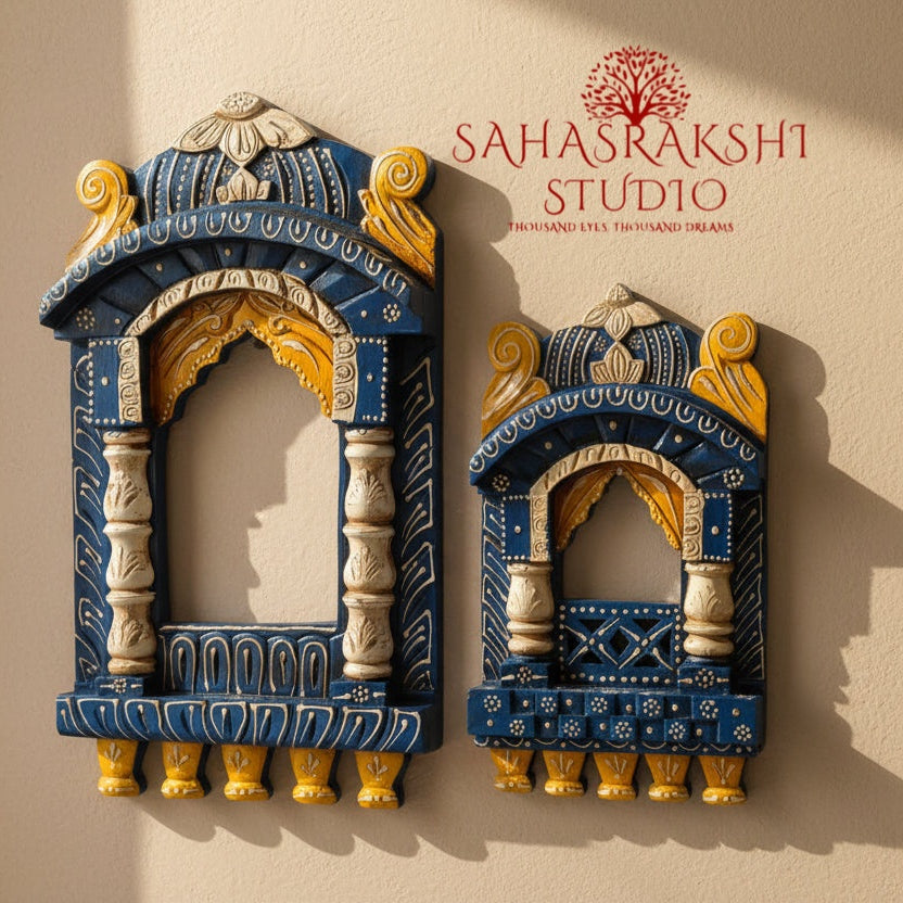 Handcrafted Regal Wooden Jharokha Set (16” & 10”)