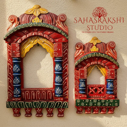 Handcrafted Regal Wooden Jharokha Set (16” & 10”)